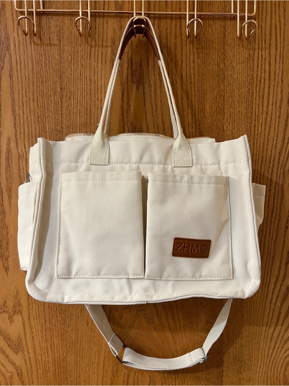 ZHMO Canvas Tote Bag with Pockets and Shoulder Strap
